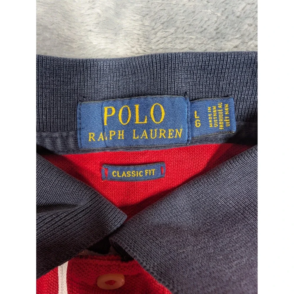 Polo Ralph Lauren Polo Shirt Mens Large Red White Blue Colorblock Big Pony